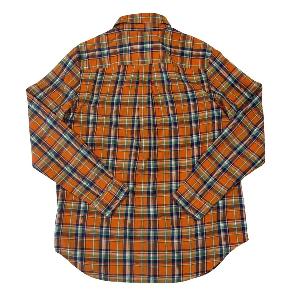 Ralph Lauren Boys XL 18-20 Plaid Button Down Shirt Orange Green Blue Cotton Long